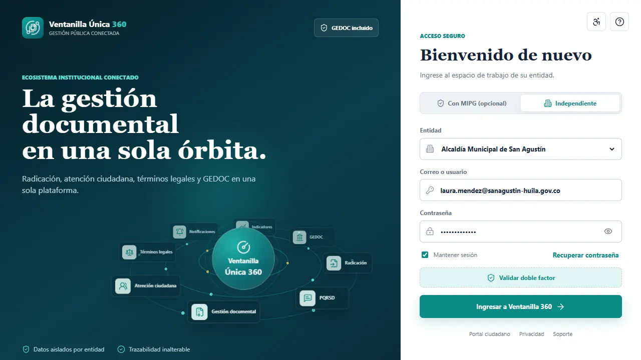Pantalla de acceso con el ecosistema en órbita