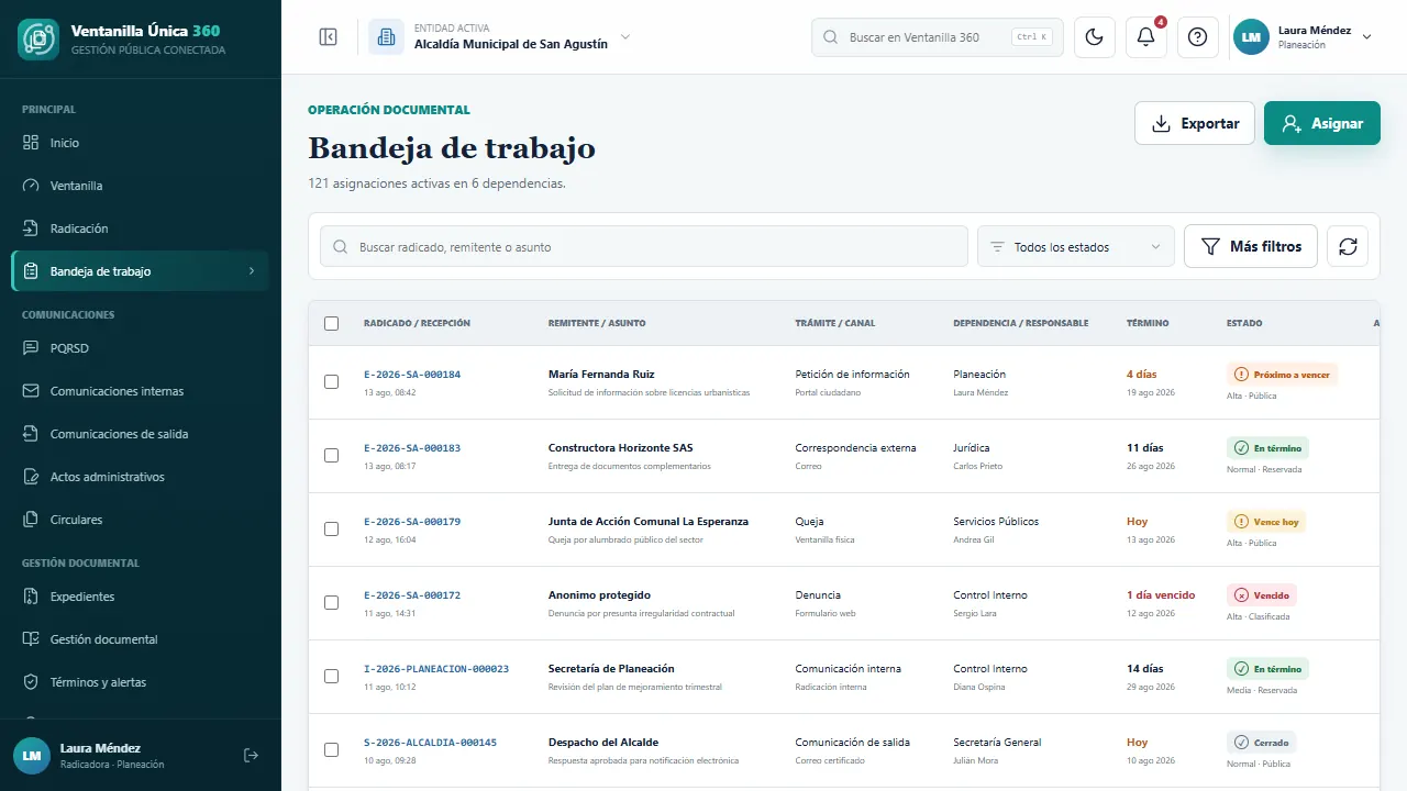 Bandeja ordenada por término legal