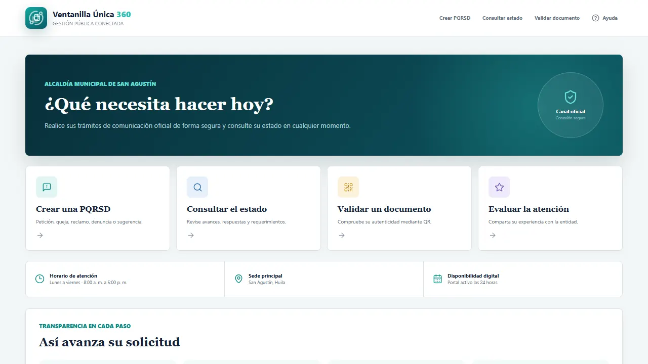 Portal ciudadano con el recorrido de la solicitud