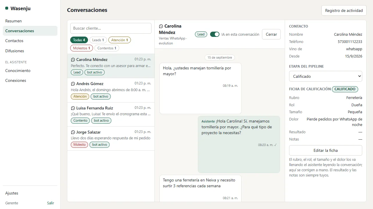 Conversación con la ficha de calificación